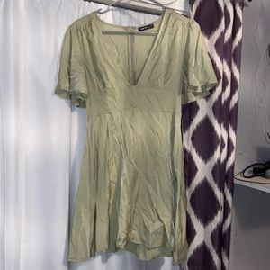 Solid Plunging Neck A-line Dress